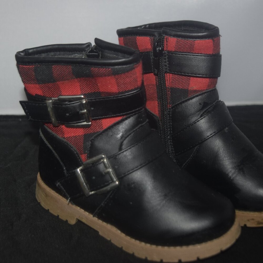 Buffalo Check and Black Boots Size 7